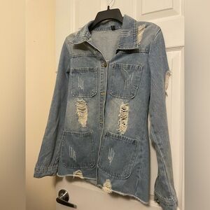 Women's Light Blue Distressed Denim Jacket